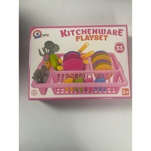 NEW Play Dishes For Kids Kitchen Set With Strainer 33 PCs Fun And Colorful 3+
